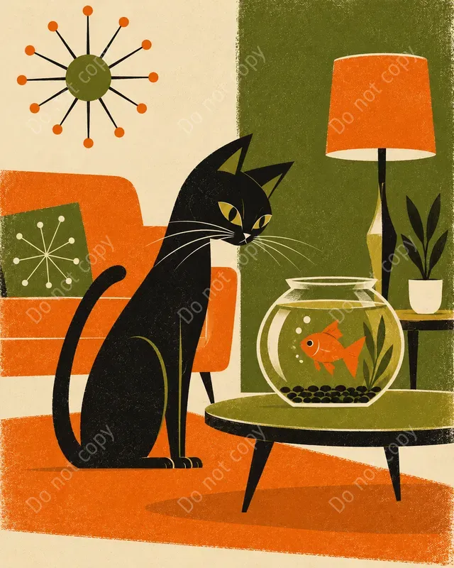 Mid Century Cat Art Prints