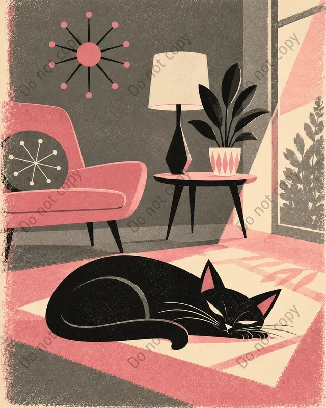 Mid Century Cat Art Prints