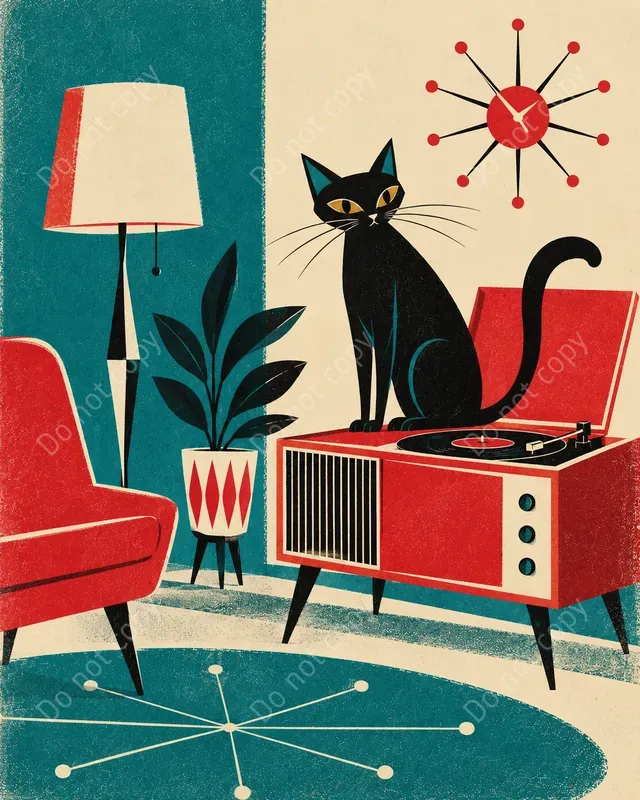 Mid Century Cat Art Prints