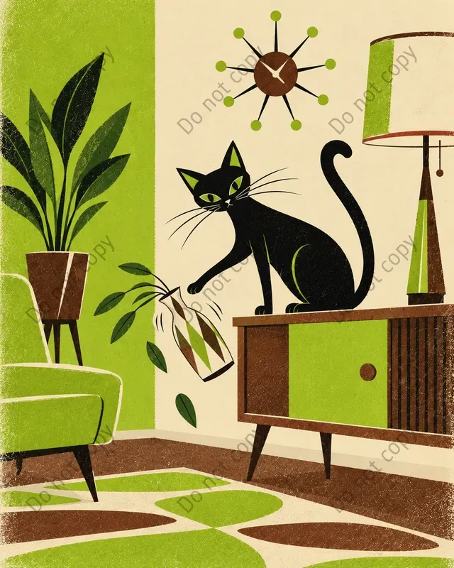 Mid Century Cat Art Prints