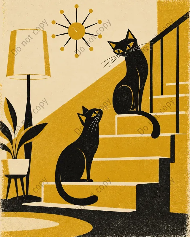Mid Century Cat Art Prints
