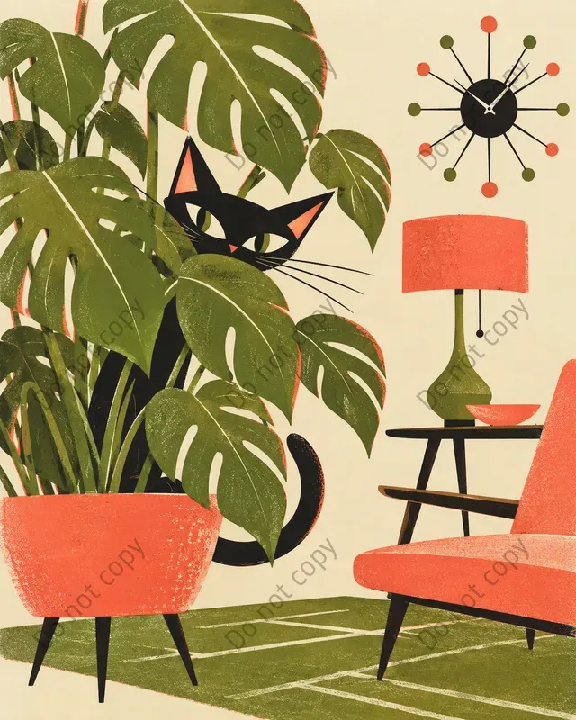 Mid Century Cat Art Prints