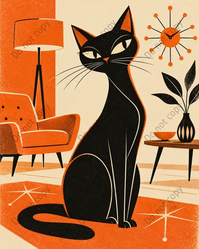 Mid Century Cat Art Prints