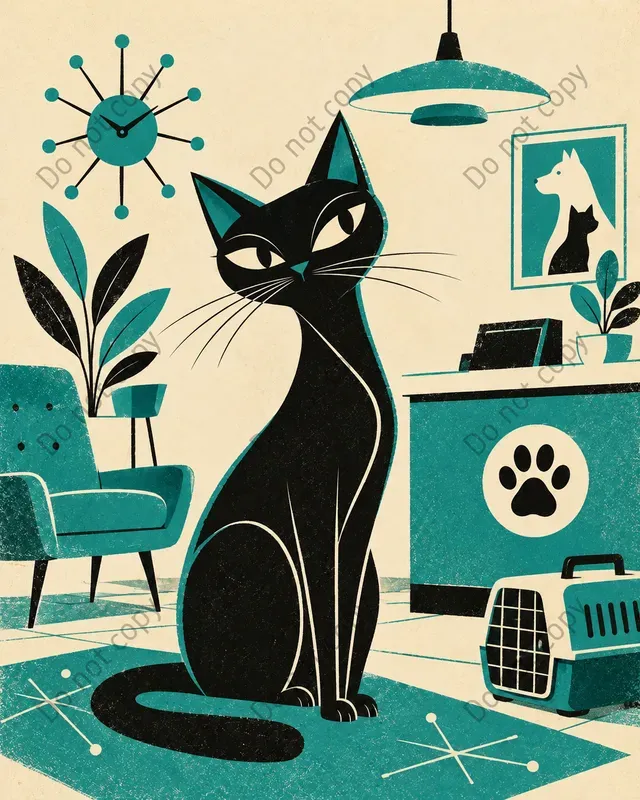 Mid Century Cat Art Prints