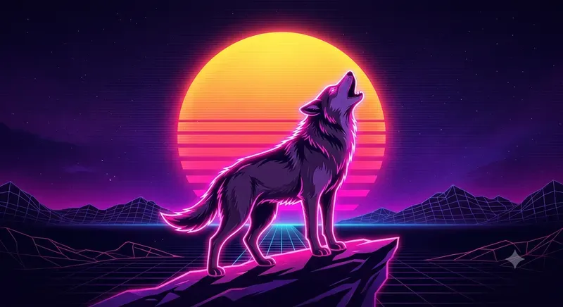 Synthwave Neon Outline Retro Sunset Art