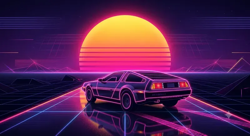 Synthwave Neon Outline Retro Sunset Art