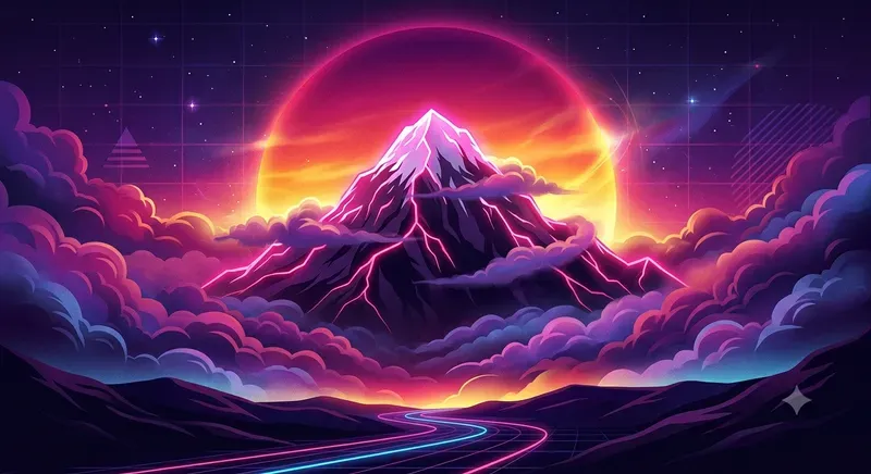 Synthwave Neon Outline Retro Sunset Art