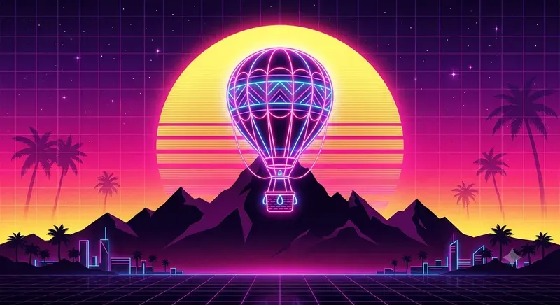 Synthwave Neon Outline Retro Sunset Art