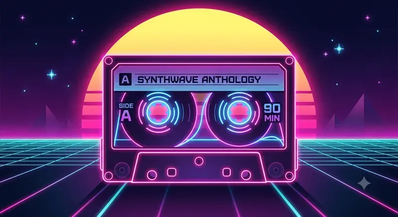 Synthwave Neon Outline Retro Sunset Art