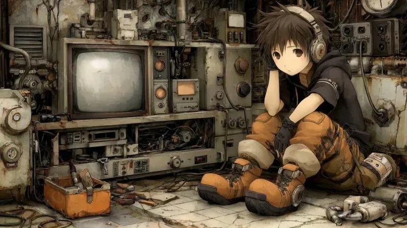 Melancholic Anime Retrofuturist Scenes