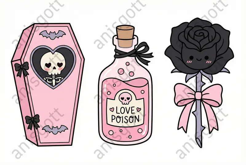 Gothic Valentine Kawaii Clipart Sets