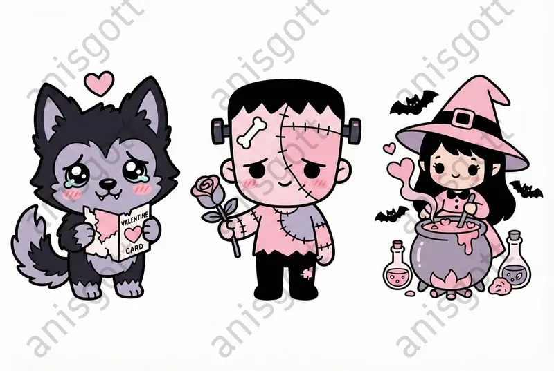 Gothic Valentine Kawaii Clipart Sets