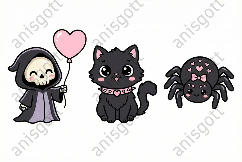 Gothic Valentine Kawaii Clipart Sets