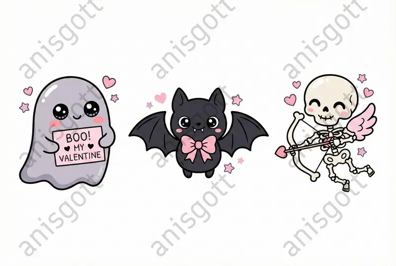 Gothic Valentine Kawaii Clipart Sets