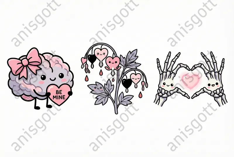 Gothic Valentine Kawaii Clipart Sets