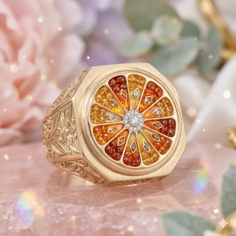 Crystal Citrus Anatomy Signet Rings