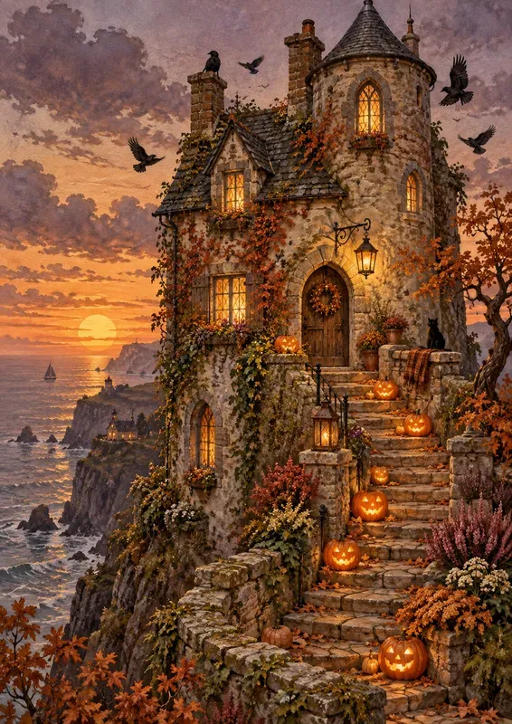 Cozy Halloween Cottage Wall Art