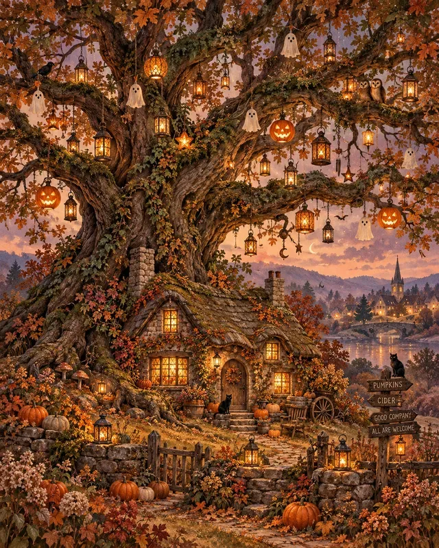 Cozy Halloween Cottage Wall Art