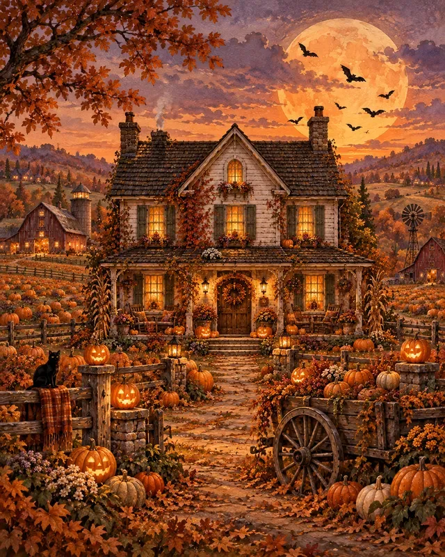 Cozy Halloween Cottage Wall Art