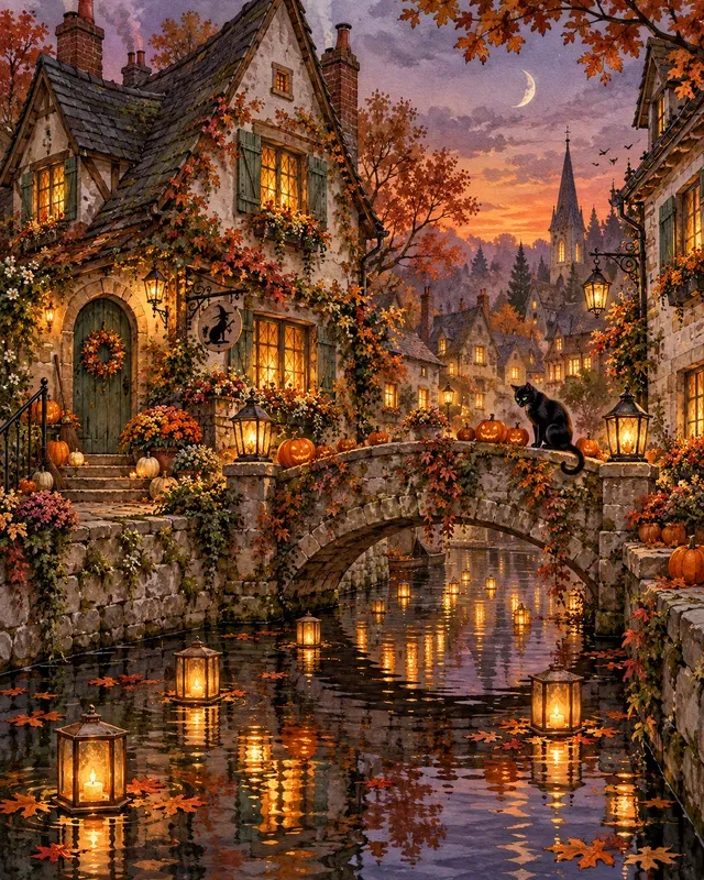 Cozy Halloween Cottage Wall Art