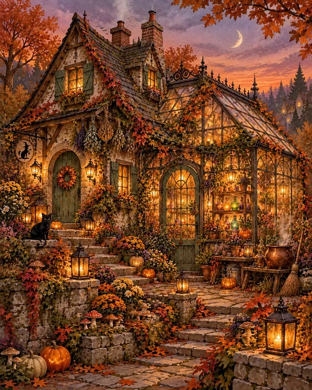 Cozy Halloween Cottage Wall Art