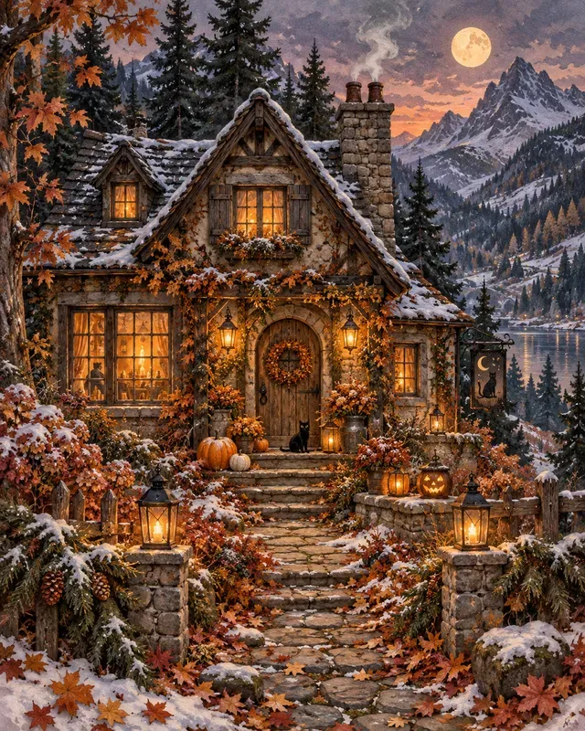Cozy Halloween Cottage Wall Art