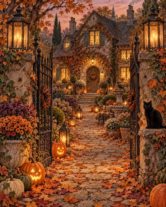 Cozy Halloween Cottage Wall Art