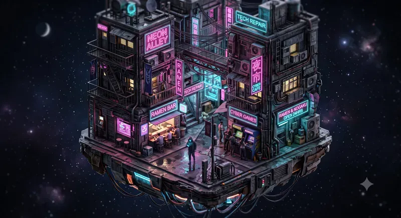 3D Isometric Cyberpunk Microworlds