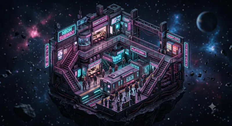 3D Isometric Cyberpunk Microworlds