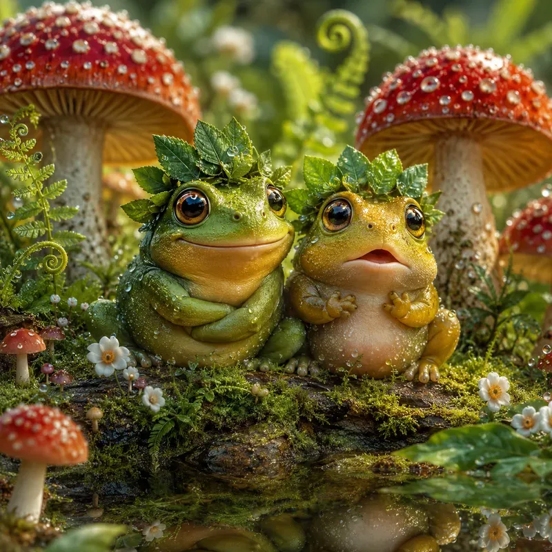 Whimsical Rainy Frog Couples
