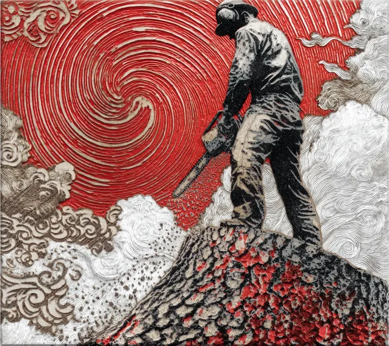 Dramatic Linocut Woodcut Engraving Art