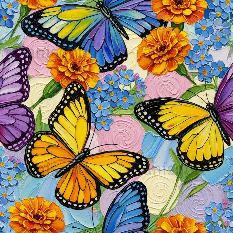 Vibrant Garden Impasto Seamless Patterns