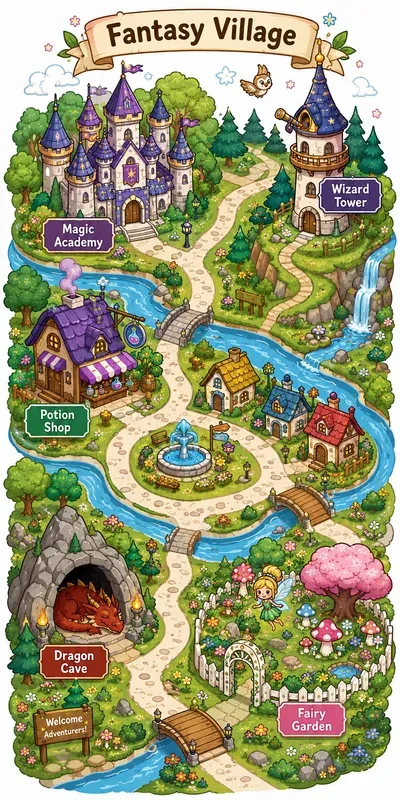 Cute Town Map Illustrations