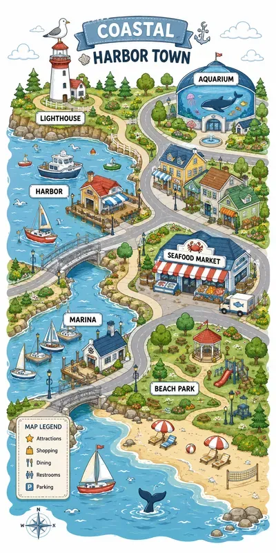 Cute Town Map Illustrations