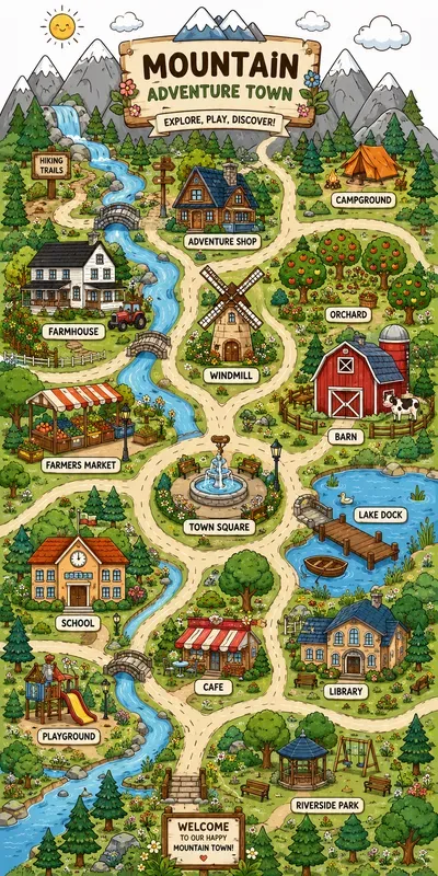 Cute Town Map Illustrations