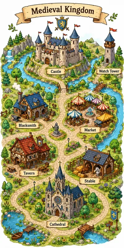 Cute Town Map Illustrations