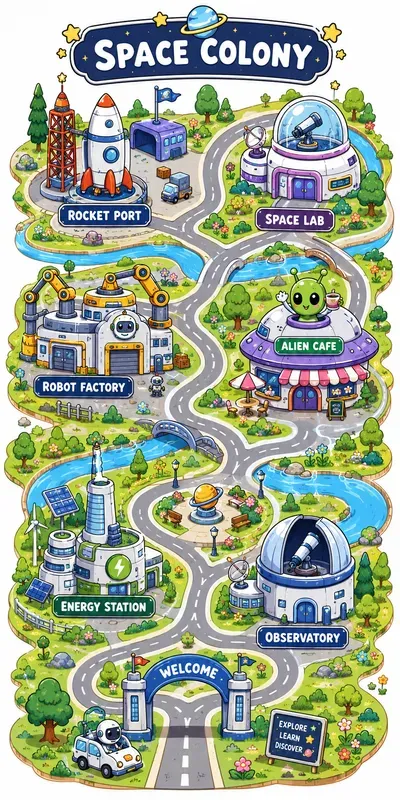Cute Town Map Illustrations