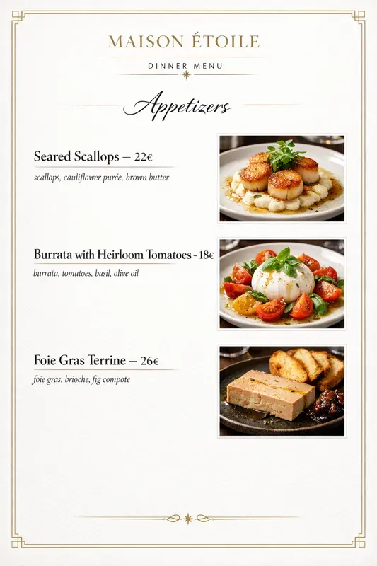 Restaurant Menu Page Designs