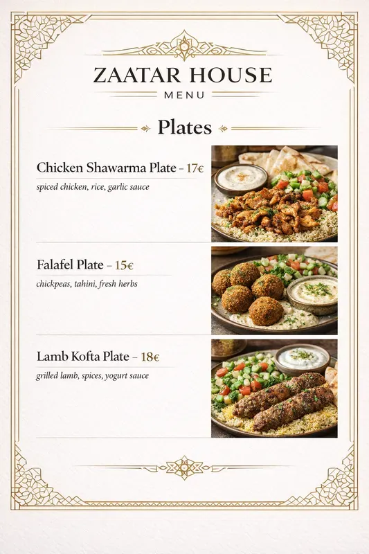 Restaurant Menu Page Designs
