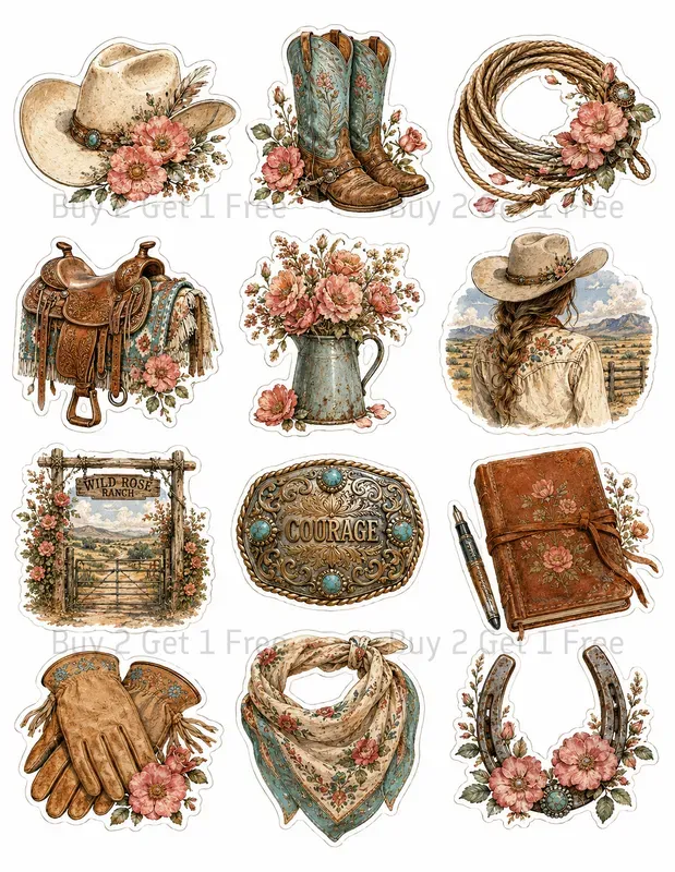 Cowgirl Diecut Sticker Sheets