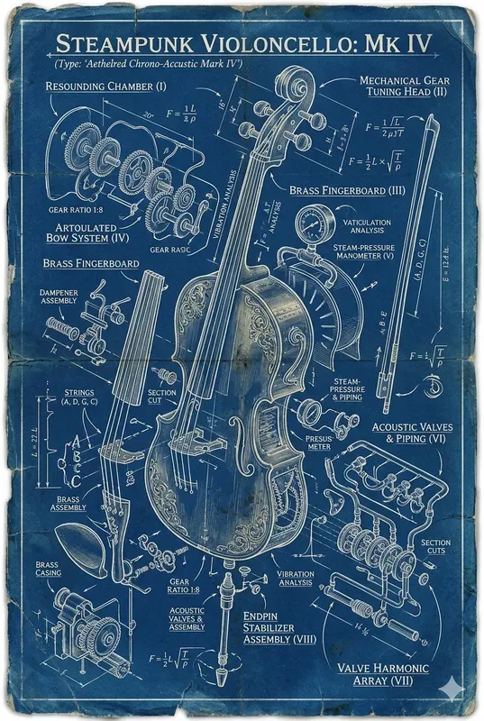 Steampunk Instrument Blueprint Posters