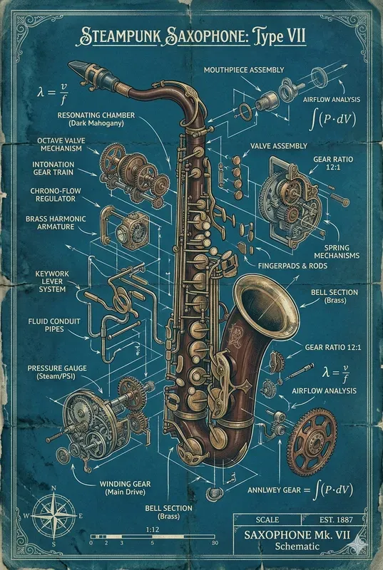 Steampunk Instrument Blueprint Posters
