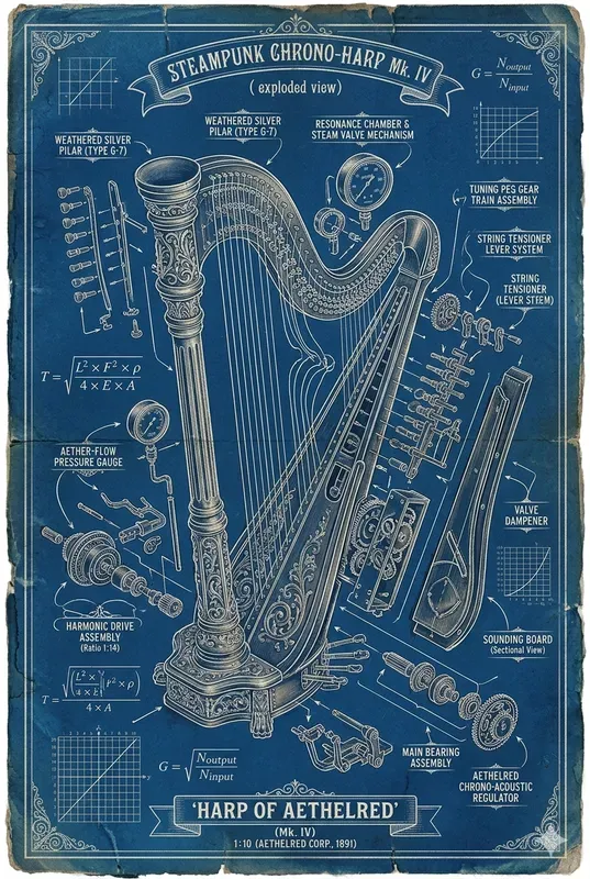 Steampunk Instrument Blueprint Posters