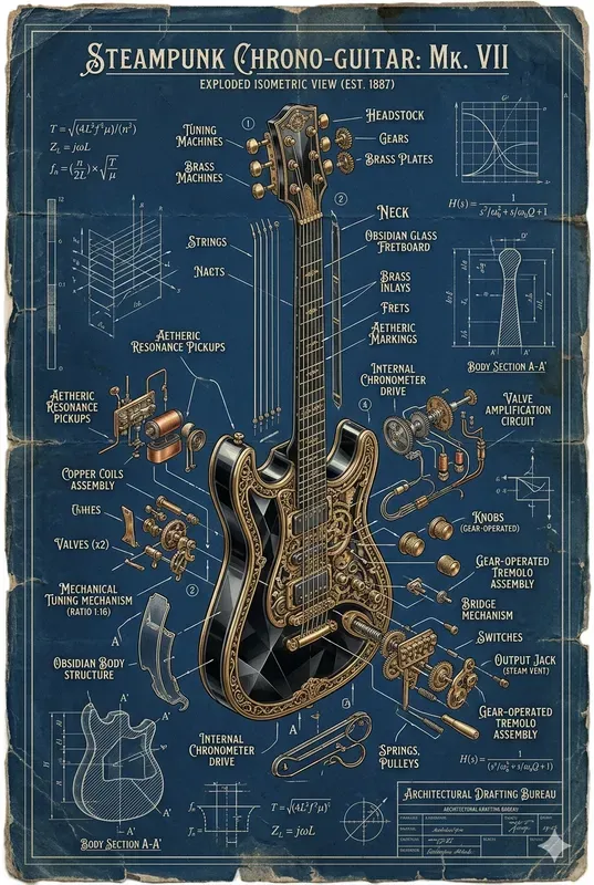 Steampunk Instrument Blueprint Posters