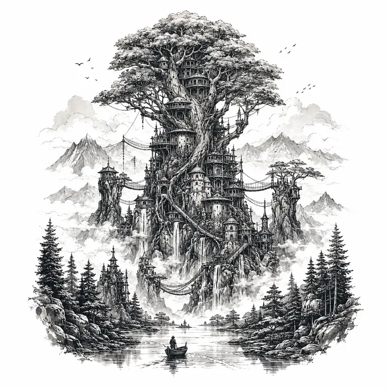Mystical Nature Journey Ink Illustrations