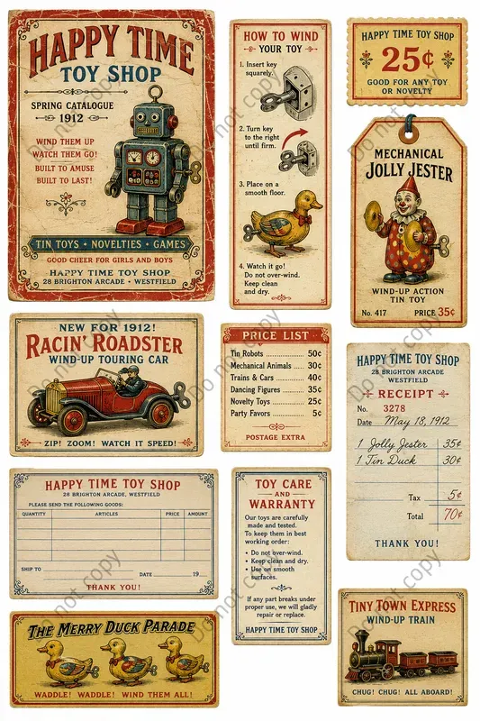 Vintage Toy Shop Ephemera Sheets