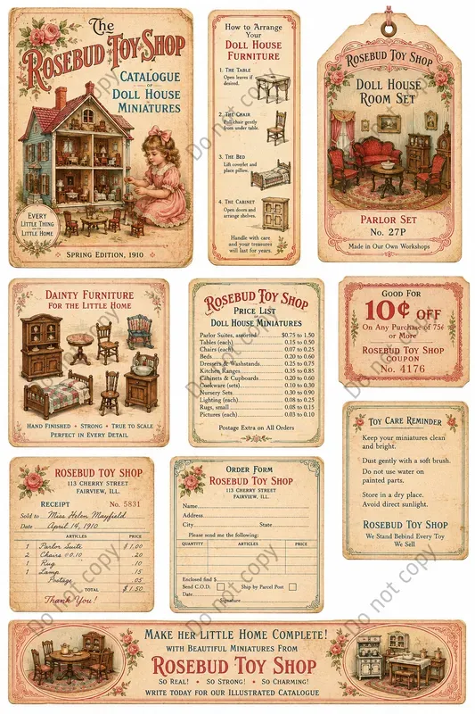 Vintage Toy Shop Ephemera Sheets