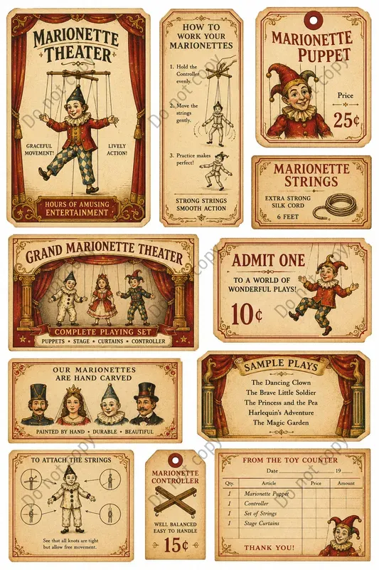 Vintage Toy Shop Ephemera Sheets