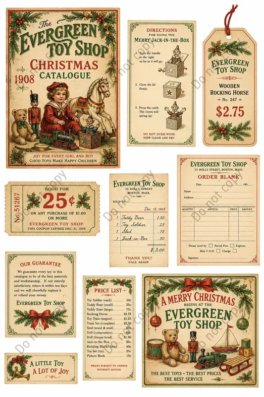 Vintage Toy Shop Ephemera Sheets