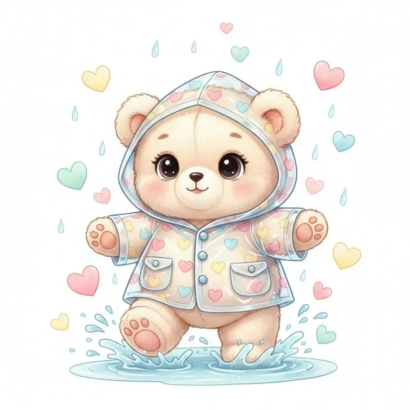Cute Pastel Baby Animals In Rainy Love